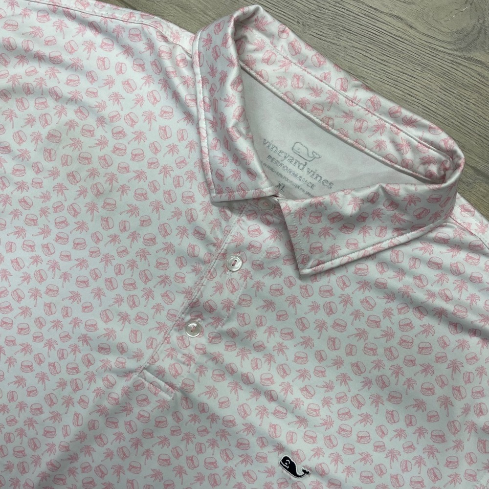 Vineyard Vines Polo Shirt Mens XL Pink Burger Palm Tree Performance 1G010735